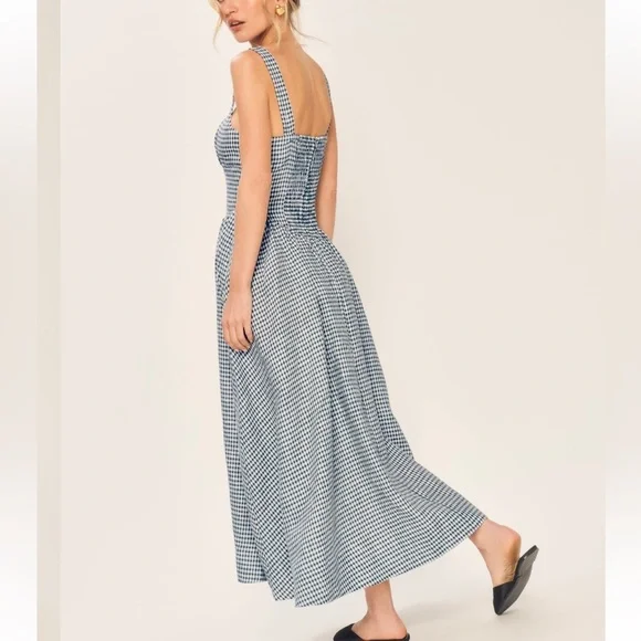 🤍NWOT Reformation Balia Dress Slate Check - Picture 2 of 7